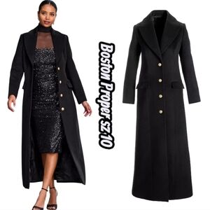 NWT Boston Proper Black Full Length Classic Tailored Coat sz 10
